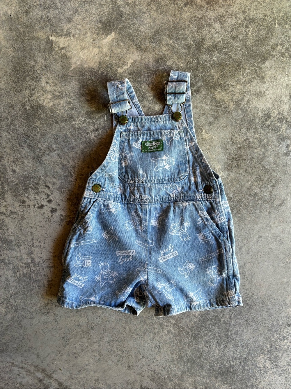 Vintage OshKosh B’gosh handyman tool print shortalls overalls 1980s / 1990s
